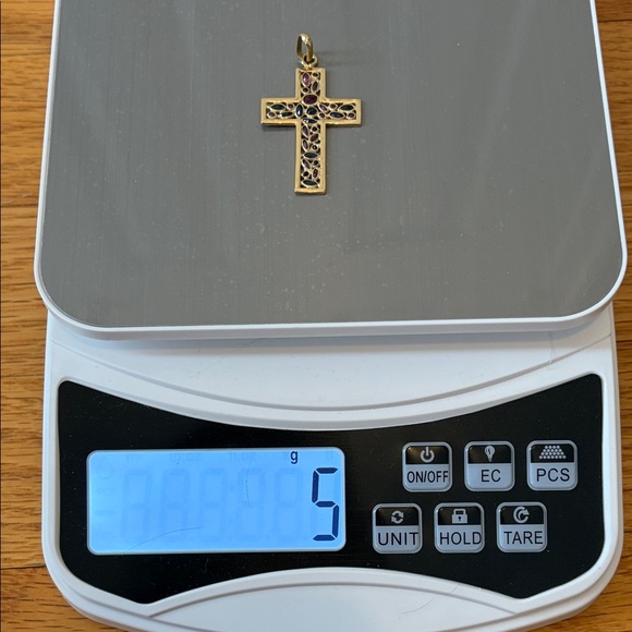 Vintage 14k Gold and Gemstone Cross Pendant - Picture 4 of 6
